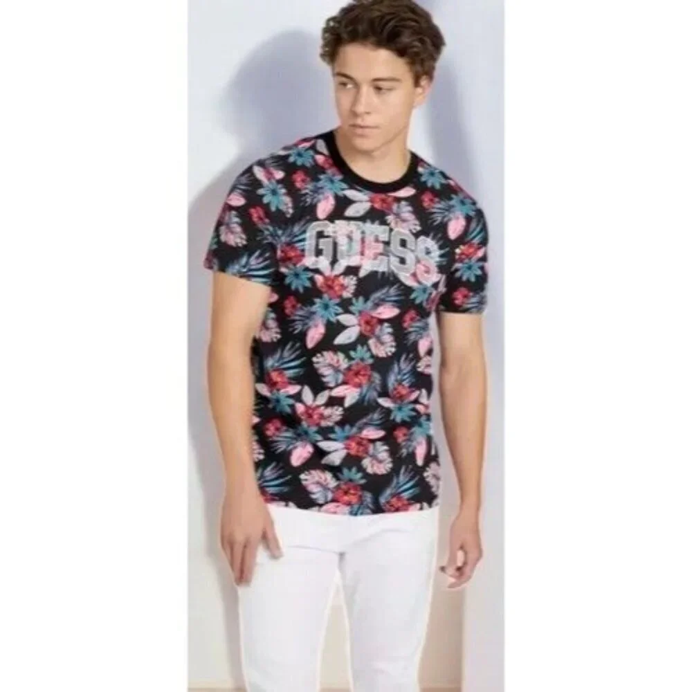 Guess Men Haka AOP Floral Graphic Crew Neck Short Sleeve Tee Colorful NEW Large - Picture 6 of 8